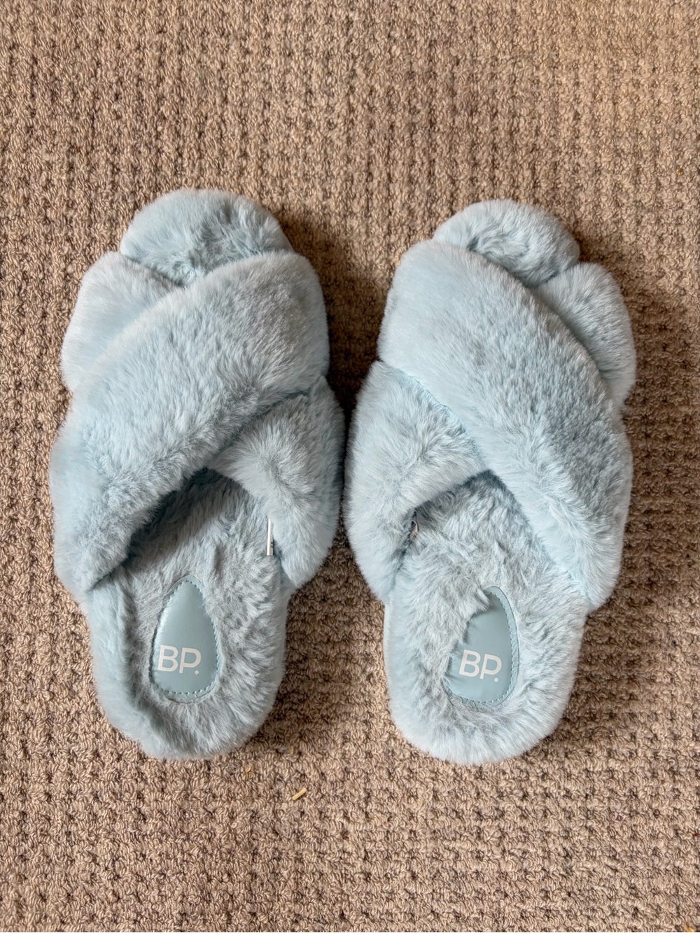BP Nordstrom Plush Blue Faux Fur Slide Slippers